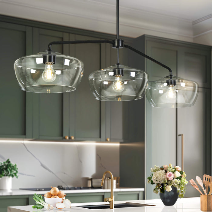 Teywin 3-Light Black Glass Island Light