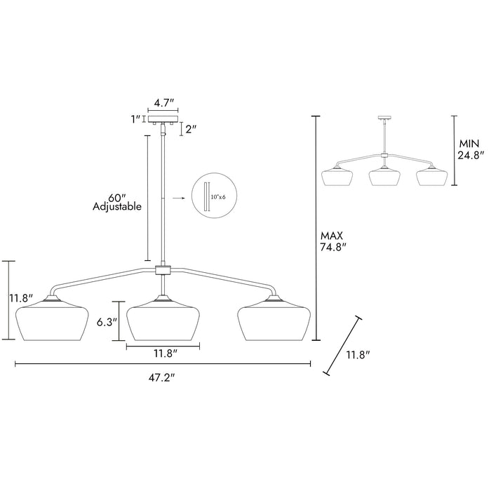Teywin 3-Light Black Glass Island Light