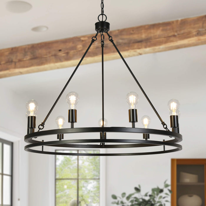 Zyrelon 9-Light Black Wagon Wheel Chandelier