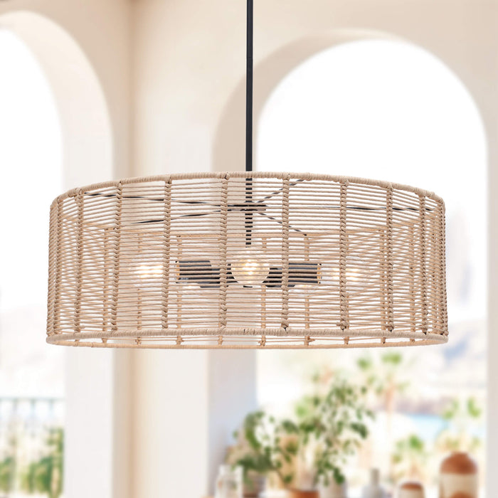 Meyrith 5-Light Wood & Rattan Chandelier