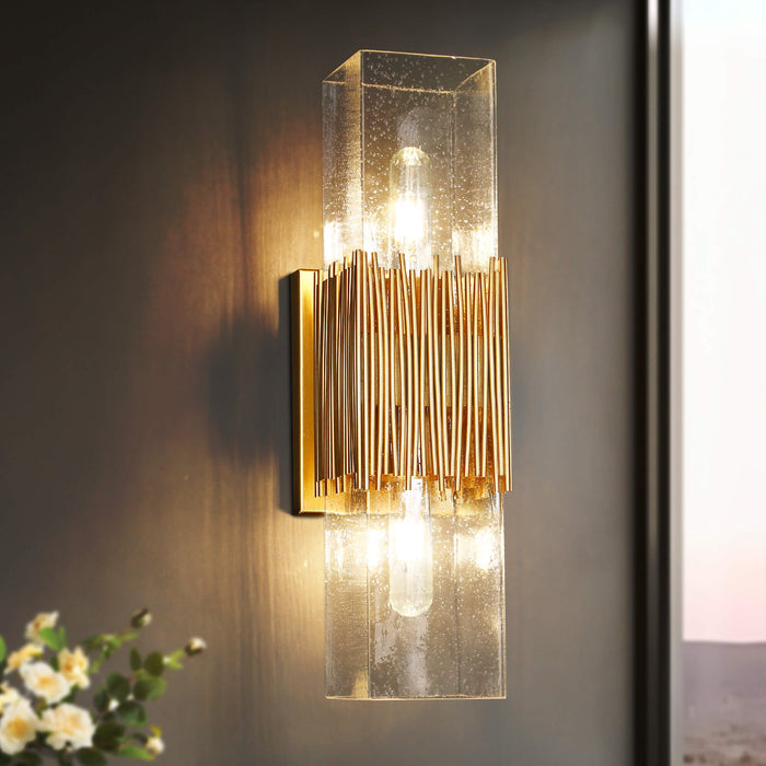 Melorin 2-Light Gold Seeded Glass Wall Sconce