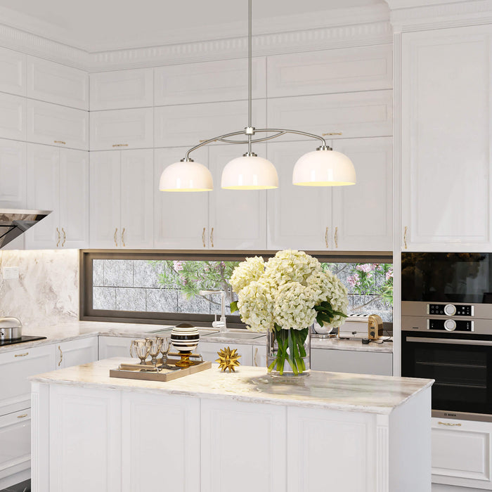 Wesrode 3-Light Brushed Nickel Frosted Glass Island Light