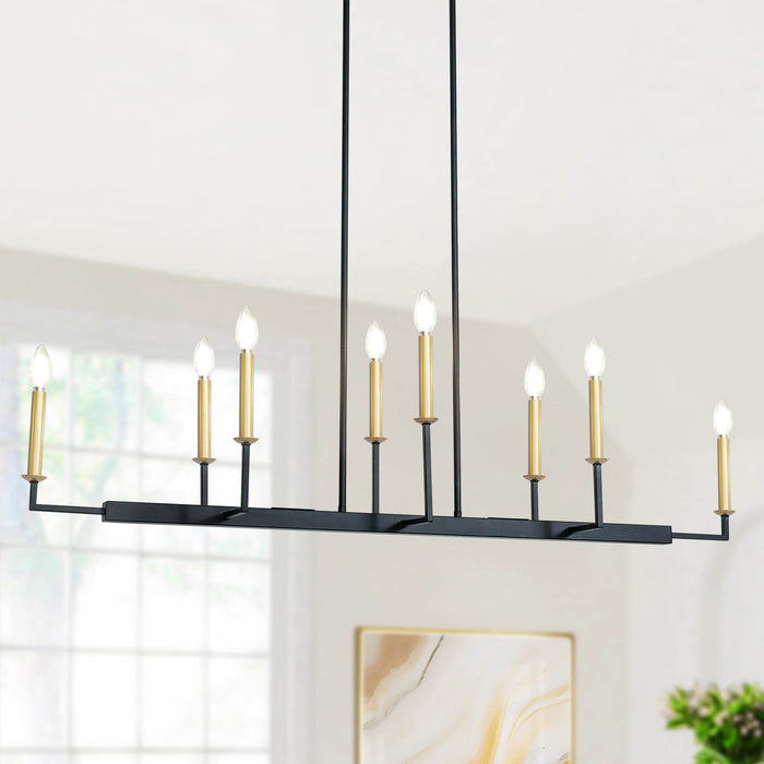 Ravirea 8-Light Black and Gold Metal Linear Island Light