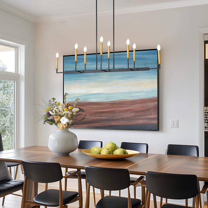 Ravirea 8-Light Black and Gold Metal Linear Island Light