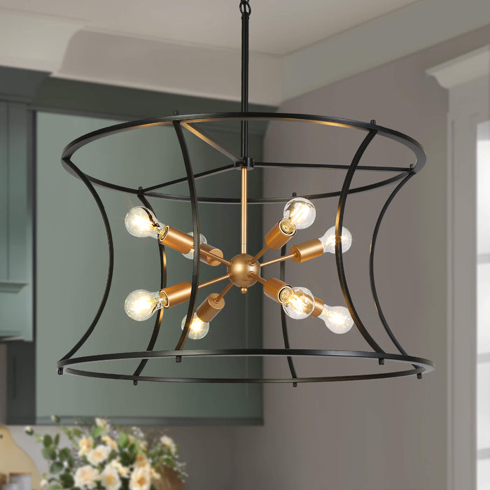 Ravirea 8-Light Black and Gold Drum Chandelier