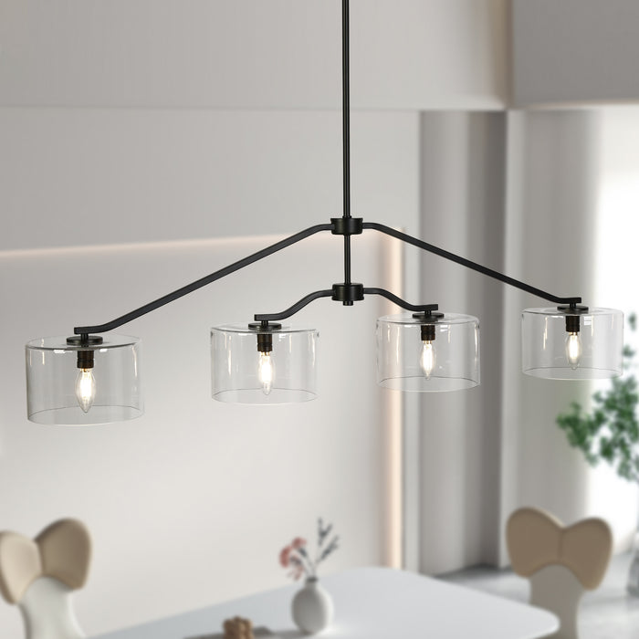 Faylora 4-Light Black Linear Chandelier Clear Glass Island Light
