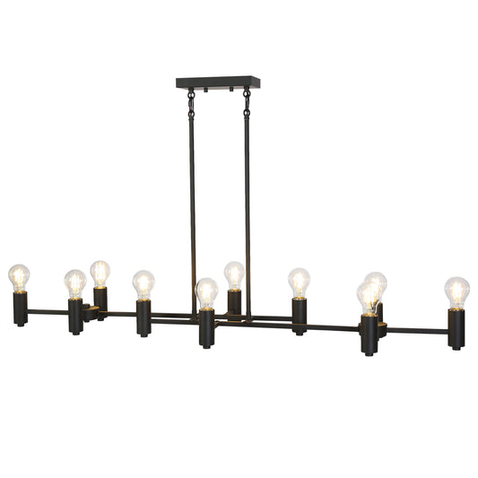 Modern Farmhouse Black 10-Light Exposed Bulb Island Chandelier