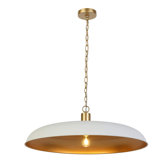 Modern 1-Light White Gold Pendant Light with Dome Metal Shade