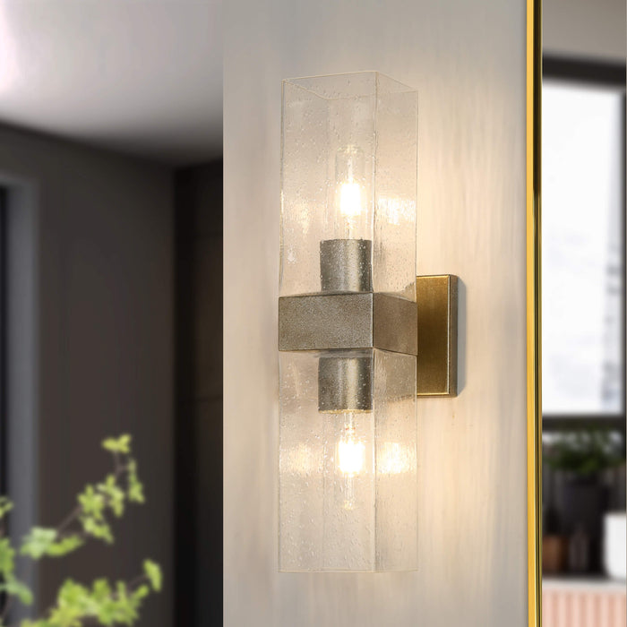 Melorin 2-Light Antique Silver Foil Seeded Glass Wall Sconce