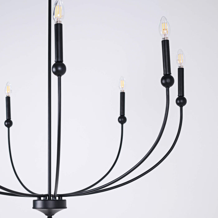 Nuvina 8-Light Black Candle Curve Arm Classic Chandelier