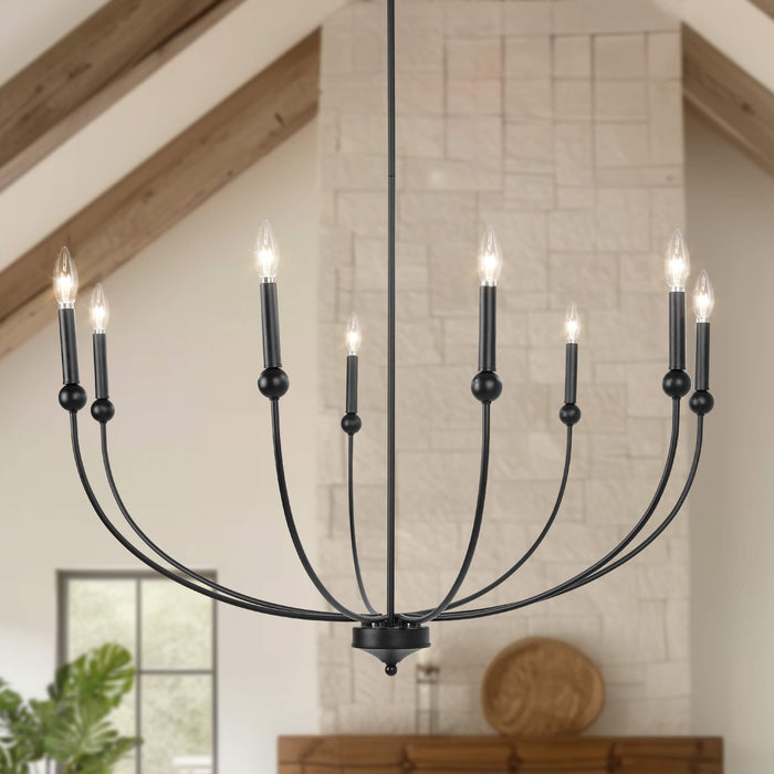 Nuvina 8-Light Black Candle Curve Arm Classic Chandelier