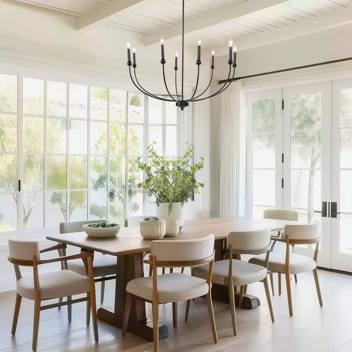 Nuvina 8-Light Black Candle Curve Arm Classic Chandelier