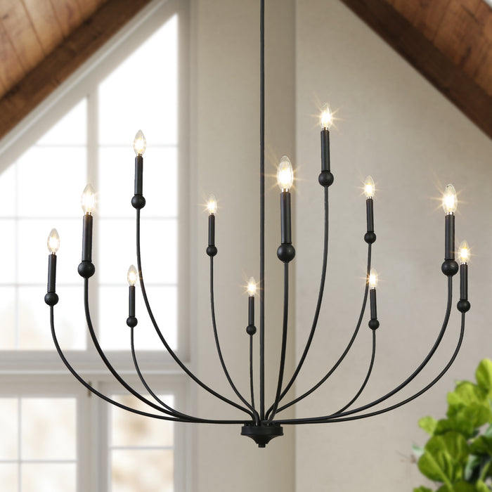 Zeyrah 12-Light Black Classic Candle Chandelier