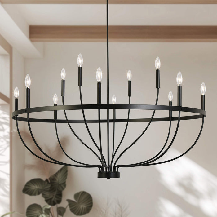 Nuvina 12-Light Black Candle Curve Arm Classic Chandelier