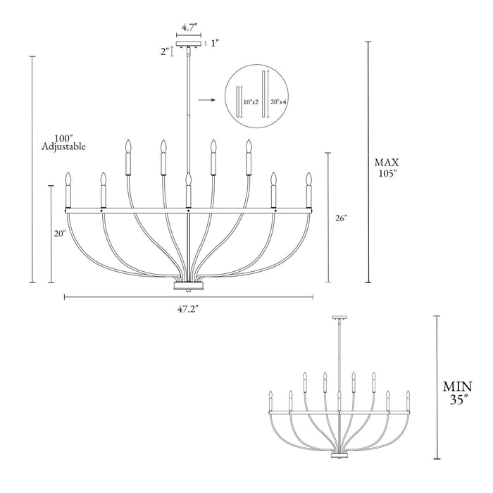 Nuvina 12-Light Black Candle Curve Arm Classic Chandelier