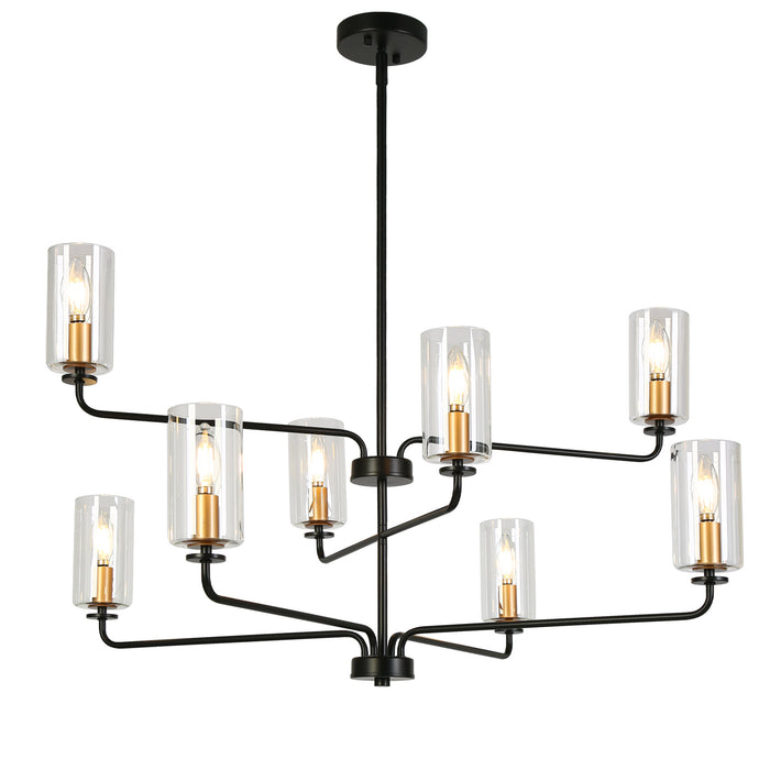 Thalyn 8-Light Black & Gold Cylinder Glass Chandelier