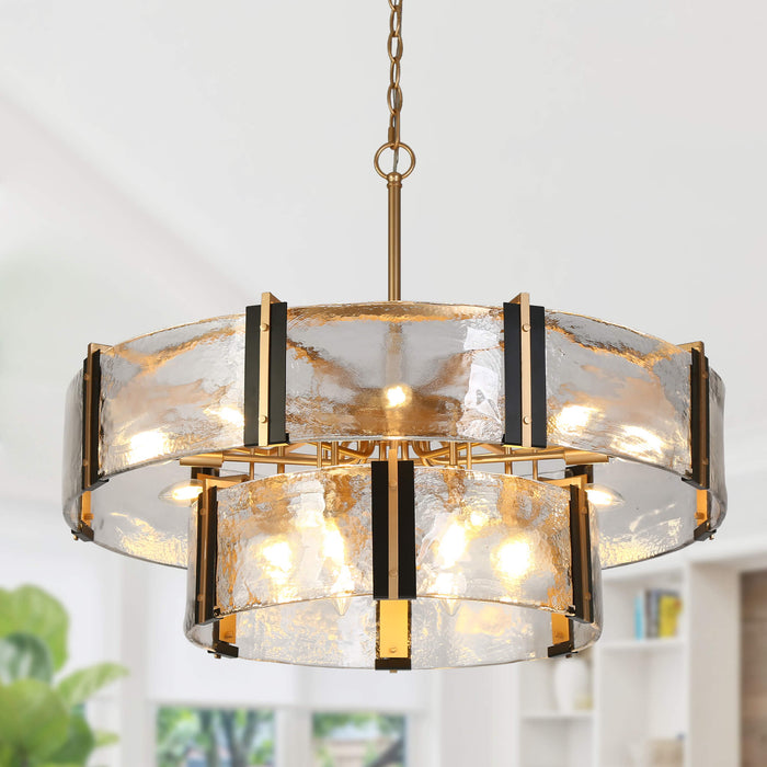 Velora 15-Light Gold and Black Glass Chandelier