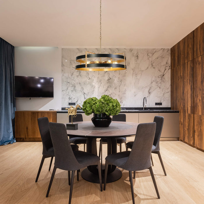 Gilden 8-Light Gold and Black Metal Drum Chandelier