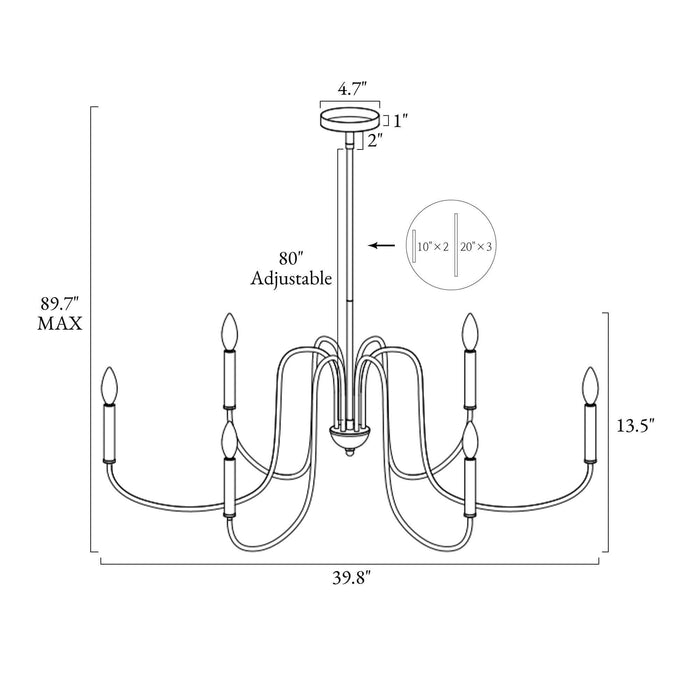 Tavielle 6-Light White Candle Curve Arm Classic Chandelier