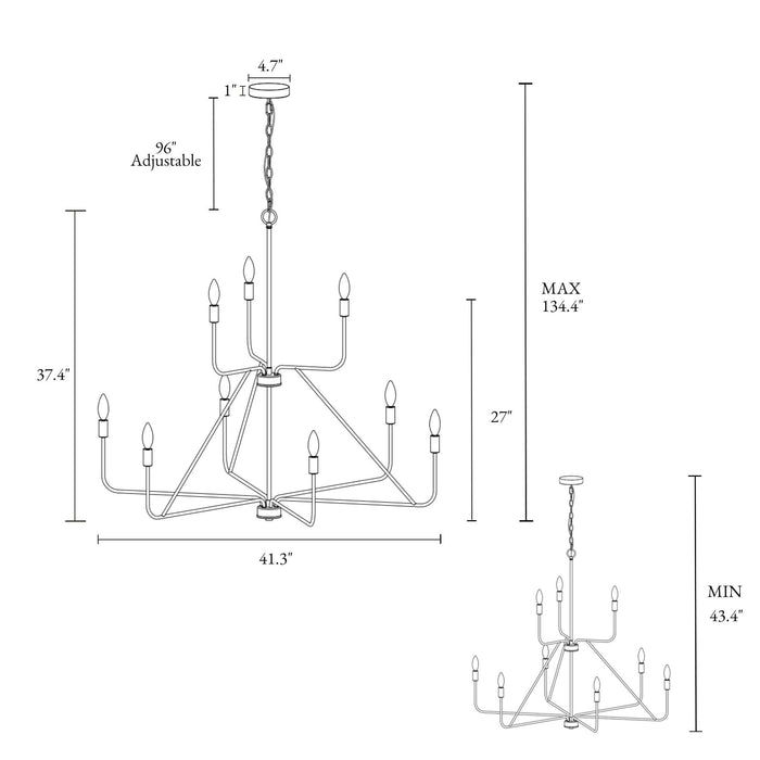 Nuvina 9-Light Black Candle 2-Tierd Chandelier