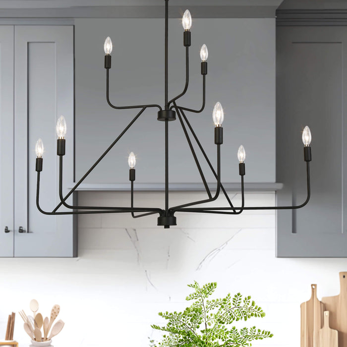 Nuvina 9-Light Black Candle 2-Tierd Chandelier