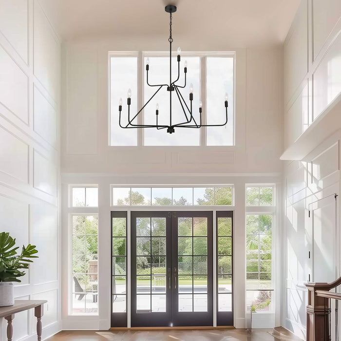 Nuvina 9-Light Black Candle 2-Tierd Chandelier