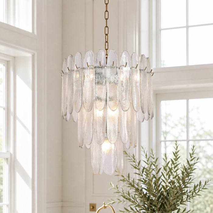 Nivara 7-Light Gold Empire Tiered Textured Glass Chandelier