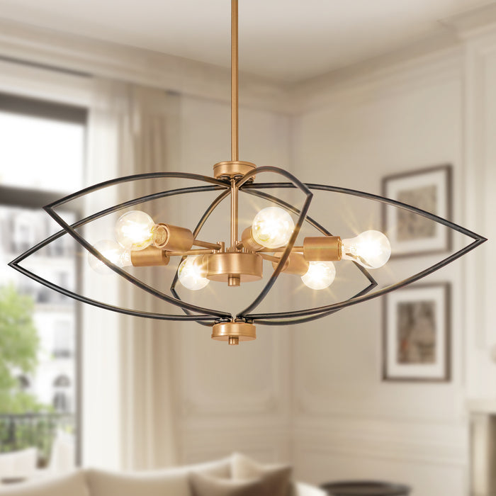 Thalyn 6-Light Black & Gold Geometric Chandelier