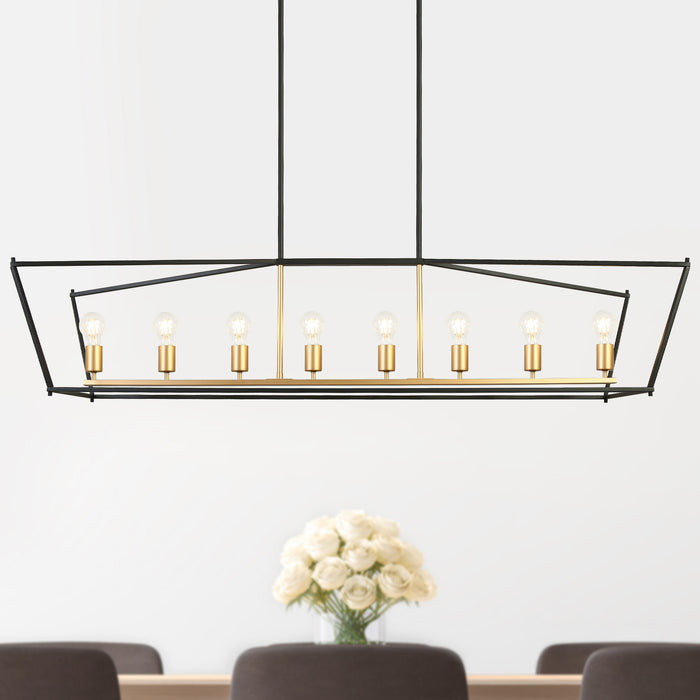 Thalyn 8-Light Black & Gold Linear Island Chandelier