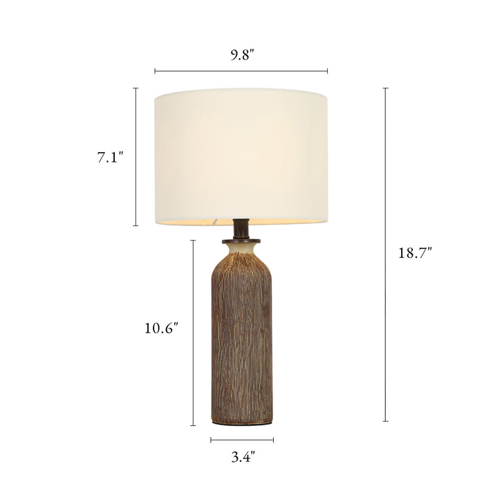 Elowen 1-Light Table Lamp with Ceramic Wood-Grain Base and Linen Drum Shade