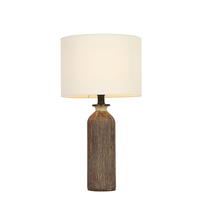 Elowen 1-Light Table Lamp with Ceramic Wood-Grain Base and Linen Drum Shade