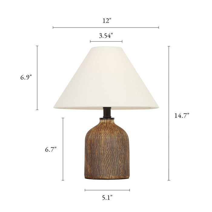 Elowen 1-Light Ceramic Table Lamp with Wood-Grain Stone Base and Linen Cone Shade