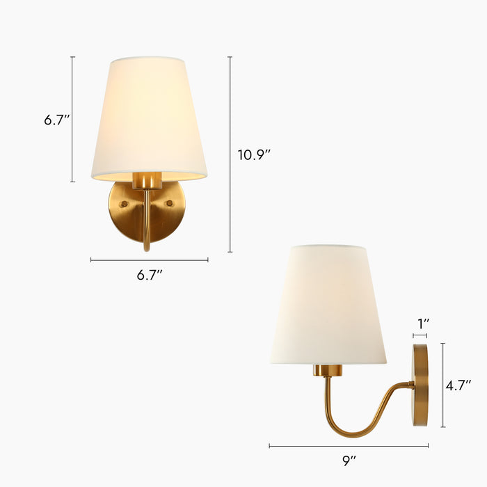 Noreva 1-Light Brass Cone Armed Wall Sconce with Linen Shade