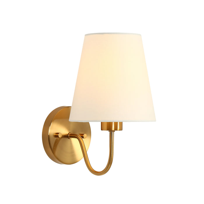 Noreva 1-Light Brass Cone Armed Wall Sconce with Linen Shade