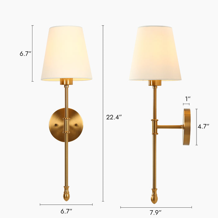 Noreva 1-Light Brass Cone Wall Sconce with Linen Shade