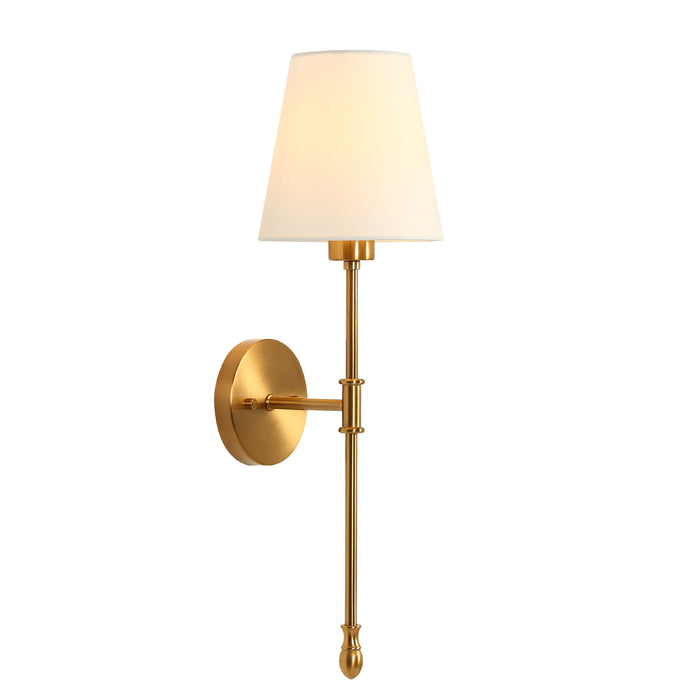 Noreva 1-Light Brass Cone Wall Sconce with Linen Shade