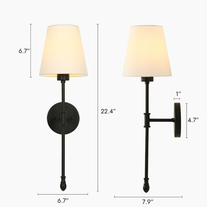 Noreva 1-Light Brass Cone Wall Sconce with Linen Shade