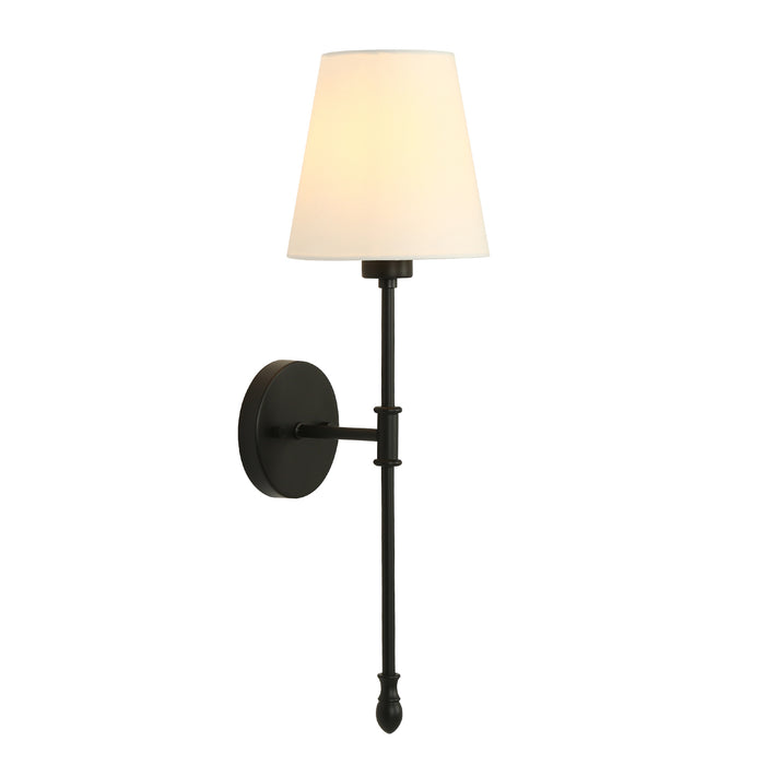Noreva 1-Light Brass Cone Wall Sconce with Linen Shade