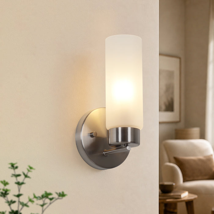 Arvion Modern 1-Light Wall Sconce with Cylinder Frosted Glass Shade