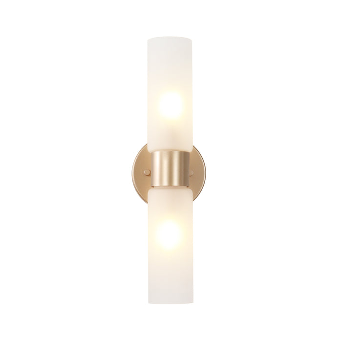Arvion 2-Light Cylinder Gold Wall Sconce with Frosted Glass Shade