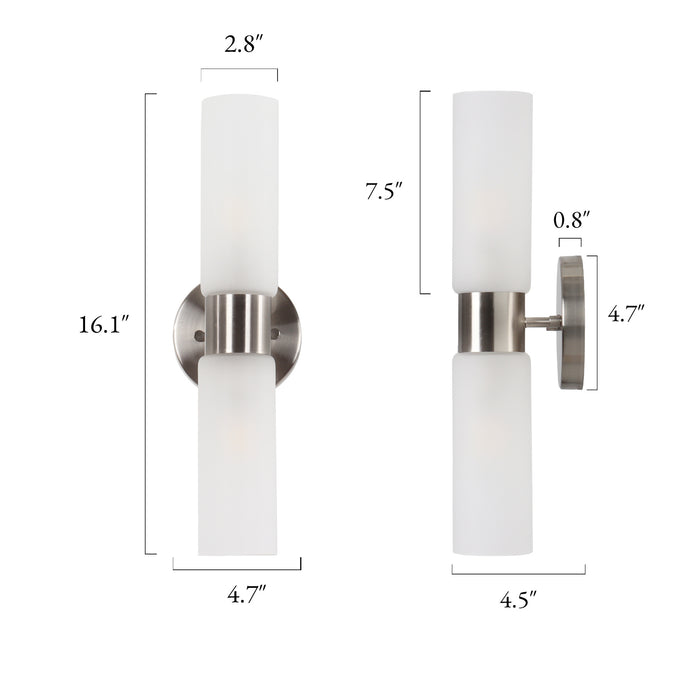 Arvion 2-Light Cylinder Gold Wall Sconce with Frosted Glass Shade