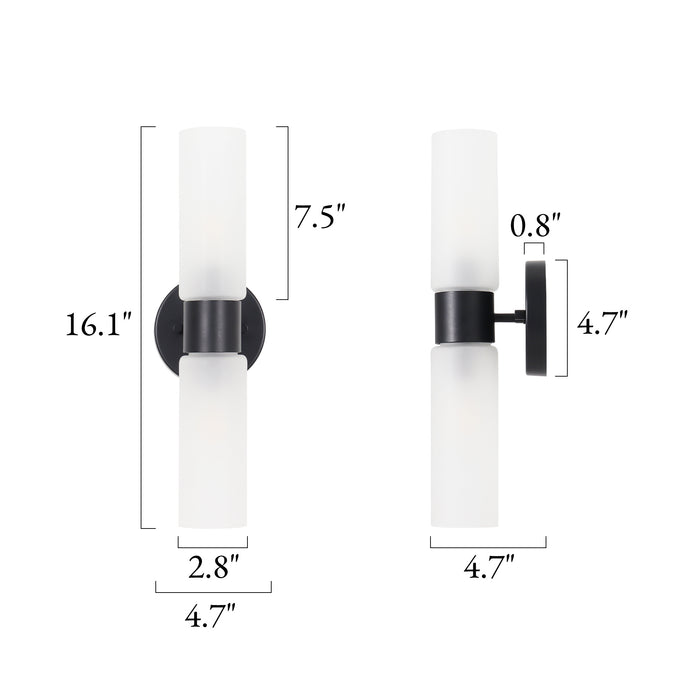 Arvion 2-Light Cylinder Gold Wall Sconce with Frosted Glass Shade