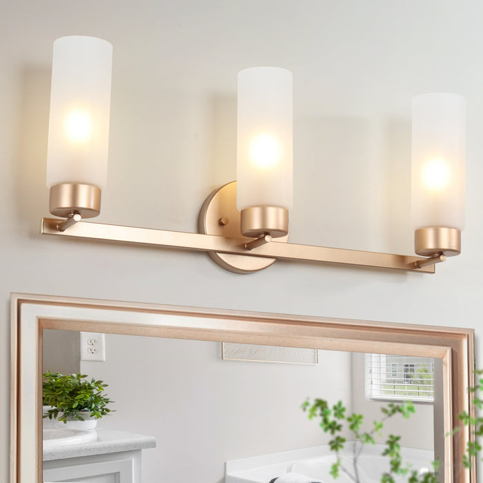 Arvion 3-Light Gold Linear Frosted Glass Bathroom Vanity Light