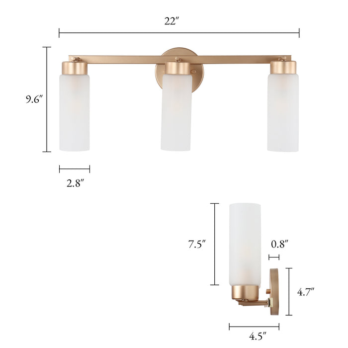 Arvion 3-Light Gold Linear Frosted Glass Bathroom Vanity Light