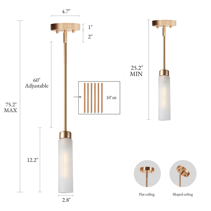 Arvion 1-Light Gold Cylinder Frosted Glass Pendant Light