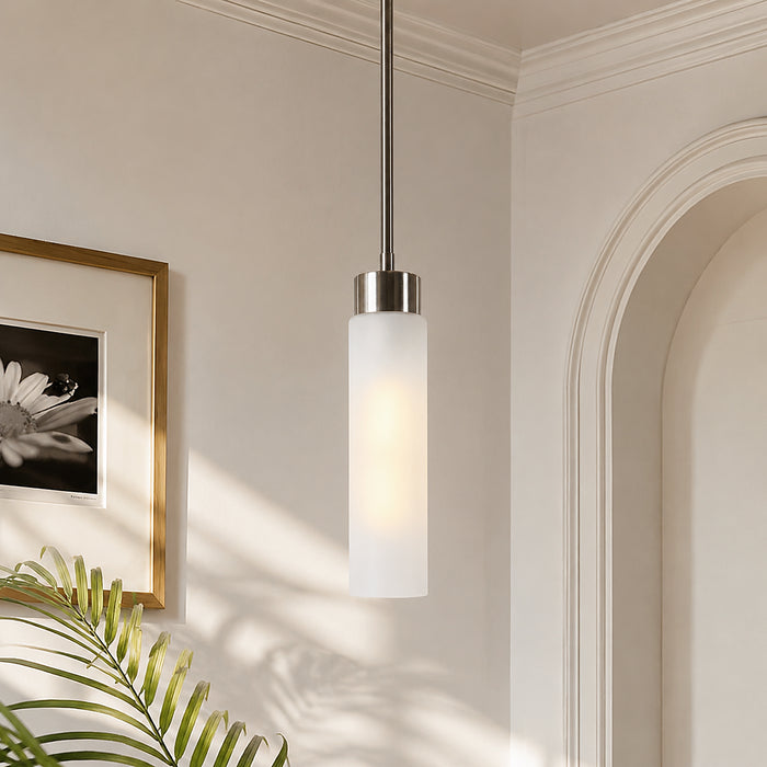 Arvion 1-Light Gold Cylinder Frosted Glass Pendant Light