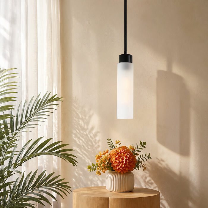 Arvion 1-Light Gold Cylinder Frosted Glass Pendant Light