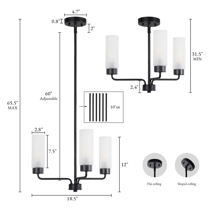 Arvion Modern 3-Light Radial Chandelier with Frosted Glass Shade