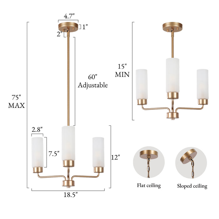 Arvion Modern 3-Light Radial Chandelier with Frosted Glass Shade