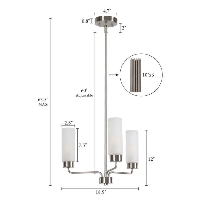 Arvion Modern 3-Light Radial Chandelier with Frosted Glass Shade